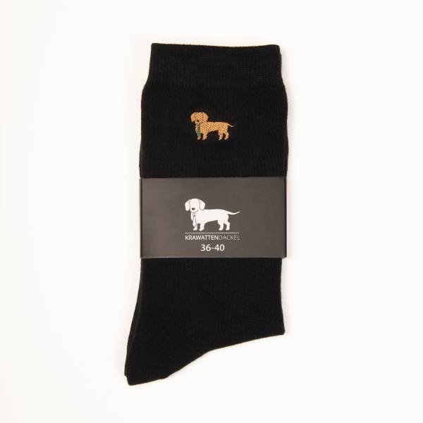 Schwarze Socken mit gesticktem Dackelmotiv