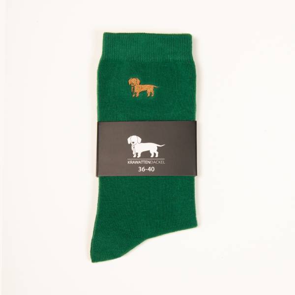 Grne Socken mit gesticktem Dackelmotiv