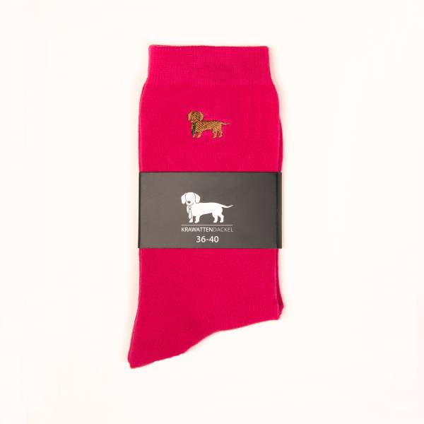 Pinke Socken mit gesticktem Dackelmotiv