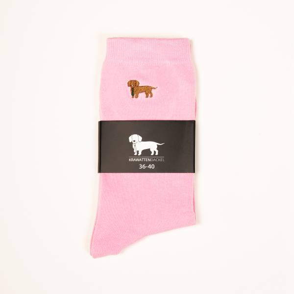 Rosa Socken mit gesticktem Dackelmotiv