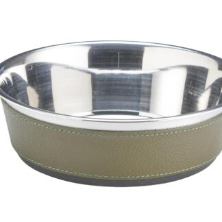 Alexandre Mareuil Hundenapf mit Lederbezug, Farbe Olive