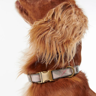 Barbour Halsband Reflective, Farbe Taupe/Pink Tartan